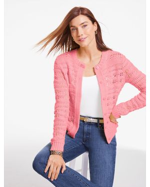 Talbots Open Stitch Crewneck Cardigan Jumper - Pink