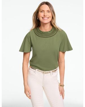 Talbots Embroidered Yoke Top - Green