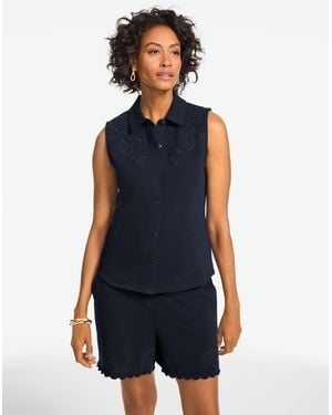 Talbots Sleeveless Eyelet Button Front Top - Blue