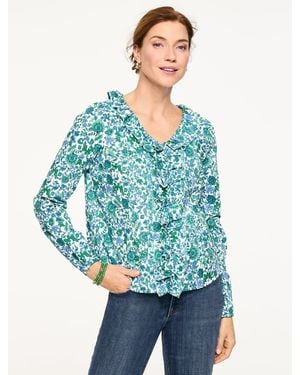 Talbots Pintuck Ruffle Top - Gray