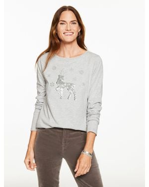 Talbots Sequin Reindeer Crewneck T-shirt - White