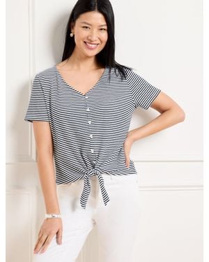 Talbots Textured Tie Front Top - Grey