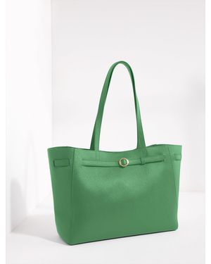 Talbots Mallory Pebble Leather Belted Tote - Green