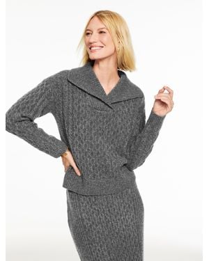 Talbots Mixed Cable Shawl Collar Sweater - Gray