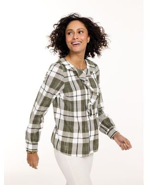 Talbots Autumn Plaid Ruffle Top - White