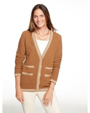 Talbots Plaited Trim V-neck Cardigan Jumper - Brown