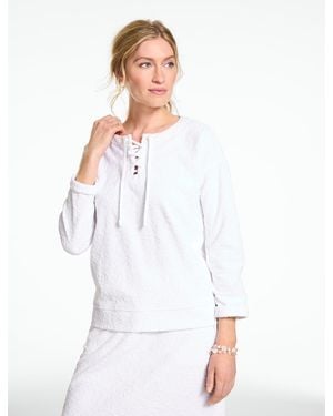 Talbots Floral Jacquard Terry Lace-up Pullover Jumper - White