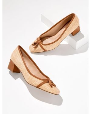 Talbots Sienna Bamboo Raffia Block Heel Court Shoes - Natural