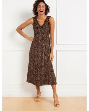 Talbots Fit & Flare Ruffle Midi Dress - Brown