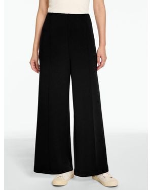 Talbots Airknit Stretch Ribbed High Waist Wide Leg Pants - Black