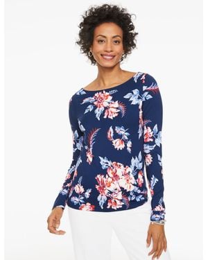 Talbots Effortless Jersey Bateau Neck Top - Blue