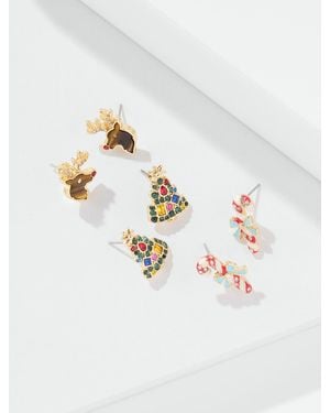 Talbots Holiday Charm Stud Earring Set - White