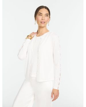 Talbots Lace Trim Crewneck Cardigan Jumper - White