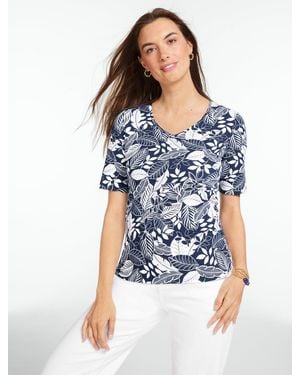 Talbots Elbow Sleeve V-neck T-shirt - Blue