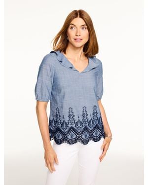 Talbots Embroidered Lace Top - Blue