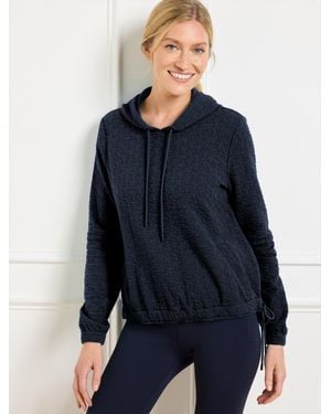 Talbots Puckered Jacquard Drawstring Hoodie - Blue