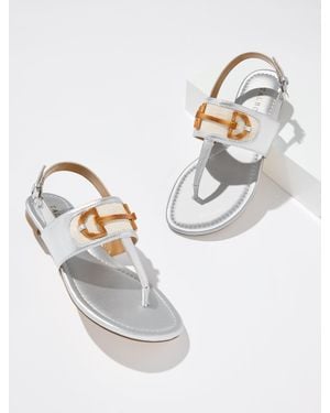 Talbots Gia Bit Metallic Nappa Thong Sandals - White