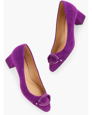 Talbots Kayla Buckle Block Heel Suede Court Shoes - Purple