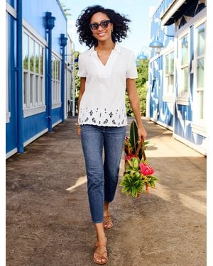 Talbots Short Sleeve Linen Popover Shirt - Blue