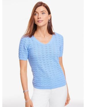 Talbots Short Sleeve V-neck Pullover Jumper - Blue