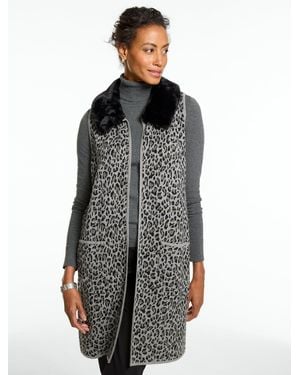 Talbots Leopard Knit Faux Fur Vest - Gray