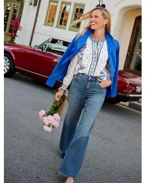 Talbots Band Collar Poplin Top - Blue