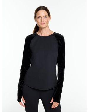 Talbots Mixed Media Velour Raglan T-shirt - Black