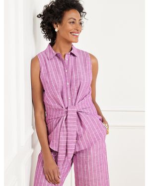 Talbots Tie Front Linen Shell Sweater - Purple