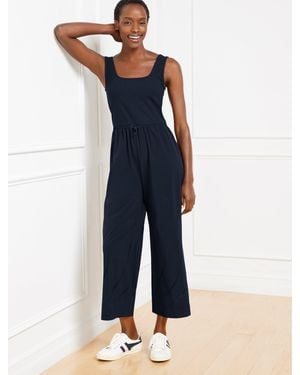 Talbots Mixed Media Square Neck Jumpsuit Dress - Blue