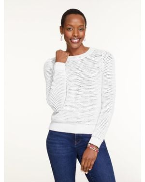 Talbots Open Stitch Crewneck Sweater - White