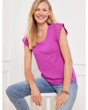 Talbots Lace Trim Scoop Neck T-shirt - Purple
