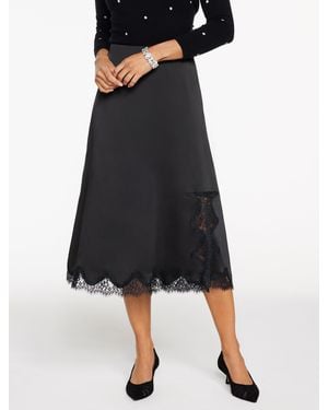 Talbots Lace Trim Satin Midi Skirt - Black