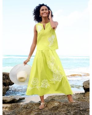 Talbots Embroidered Poplin Sleeveless Top - Yellow