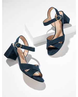 Talbots Myra Suede Block Heel Sandals - Blue