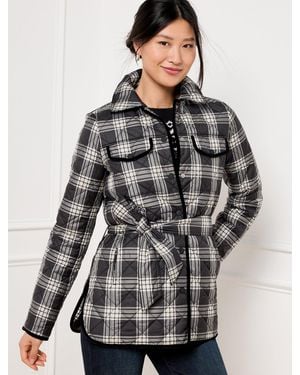 Talbots Tie Waist Quilted Shirt Jacket - Gray