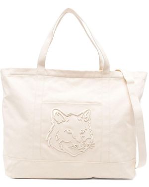 Maison Kitsuné Fox Head Xl Canvas Tote - Natural