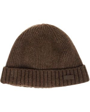 Barbour Beanie A Coste Con Patch Logo - Marrone