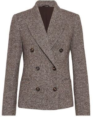 Brunello Cucinelli Melange Wool Jacket With Shiny Details - Brown