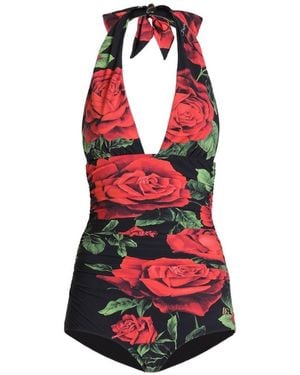 Dolce & Gabbana Costume Da Bagno Con Stampa Rose - Rosso