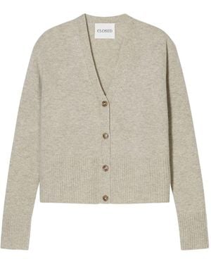 Closed Wool V-Necked Cardigan - White