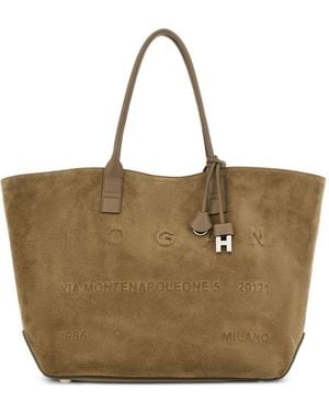 Hogan Address Medium Leather Tote Bag - Natural