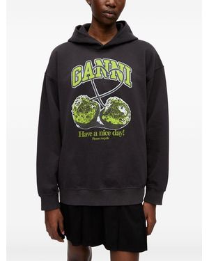 Ganni Cherries Organic Cotton Hoodie - Grey