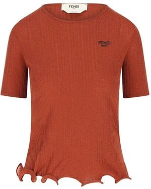 Fendi Logo Crewneck Top - Orange