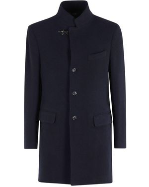 Fay Long Bottoned Coat - Blue