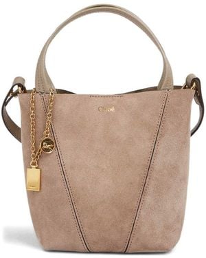 Chloé Spin Small Suede Tote Bag - Natural
