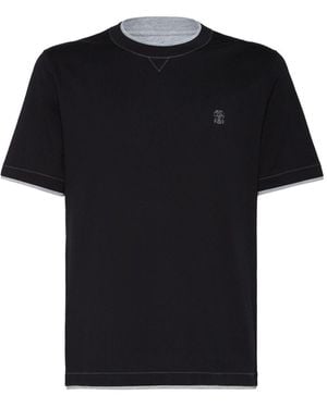 Brunello Cucinelli Logo Cotton T-Shirt - Black