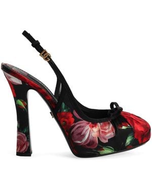 Dolce & Gabbana Flower Print Satin Court Shoes - White