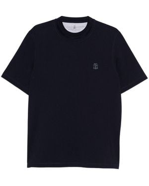 Brunello Cucinelli Logo Cotton T-Shirt - Blue