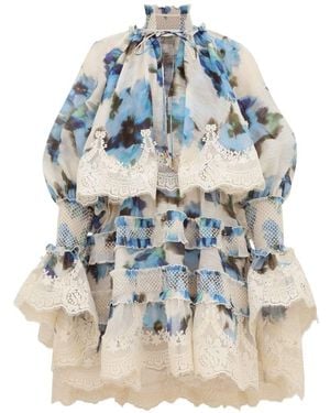 Zimmermann Alchemy Silk And Linen Mini Dress - Blue