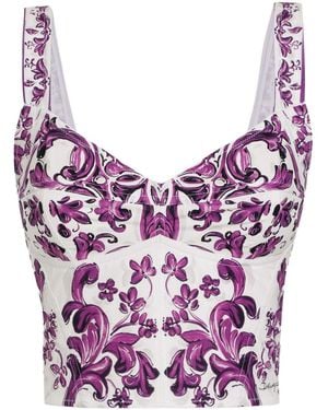 Dolce & Gabbana Maiolica Print Bustier Top - Purple
